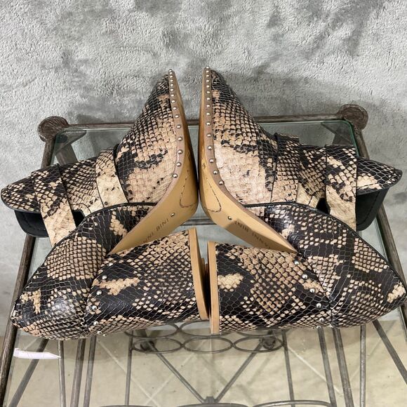 Gianni Bini Ankle Boot Size 7.5 Decie Snake Print Metal Block Heel buckles studs - Picture 7 of 12
